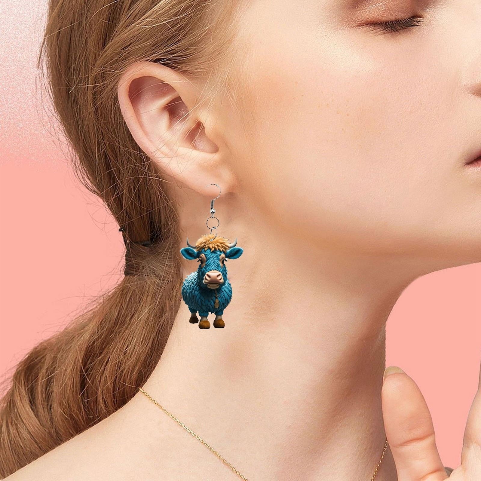 Wholesale Cartoon Colorful Cow Flat Acrylic Earrings ACC-ES-YuanJi002