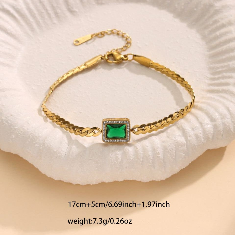 Wholesale Geometric Stainless Steel Bracelet with Green Cubic Zirconia – Chic Fashion Accessory for Unisex