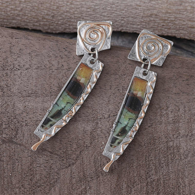 Wholesale Zinc Alloy Ancient Silver Earrings Retro Marble Pattern Snake Motif Party Gift