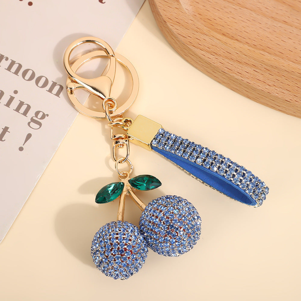 Wholesale Rhinestone Cherry Keychain Modern Minimalist Red Car Key Accessory And Bag Charm For Boutique Resale