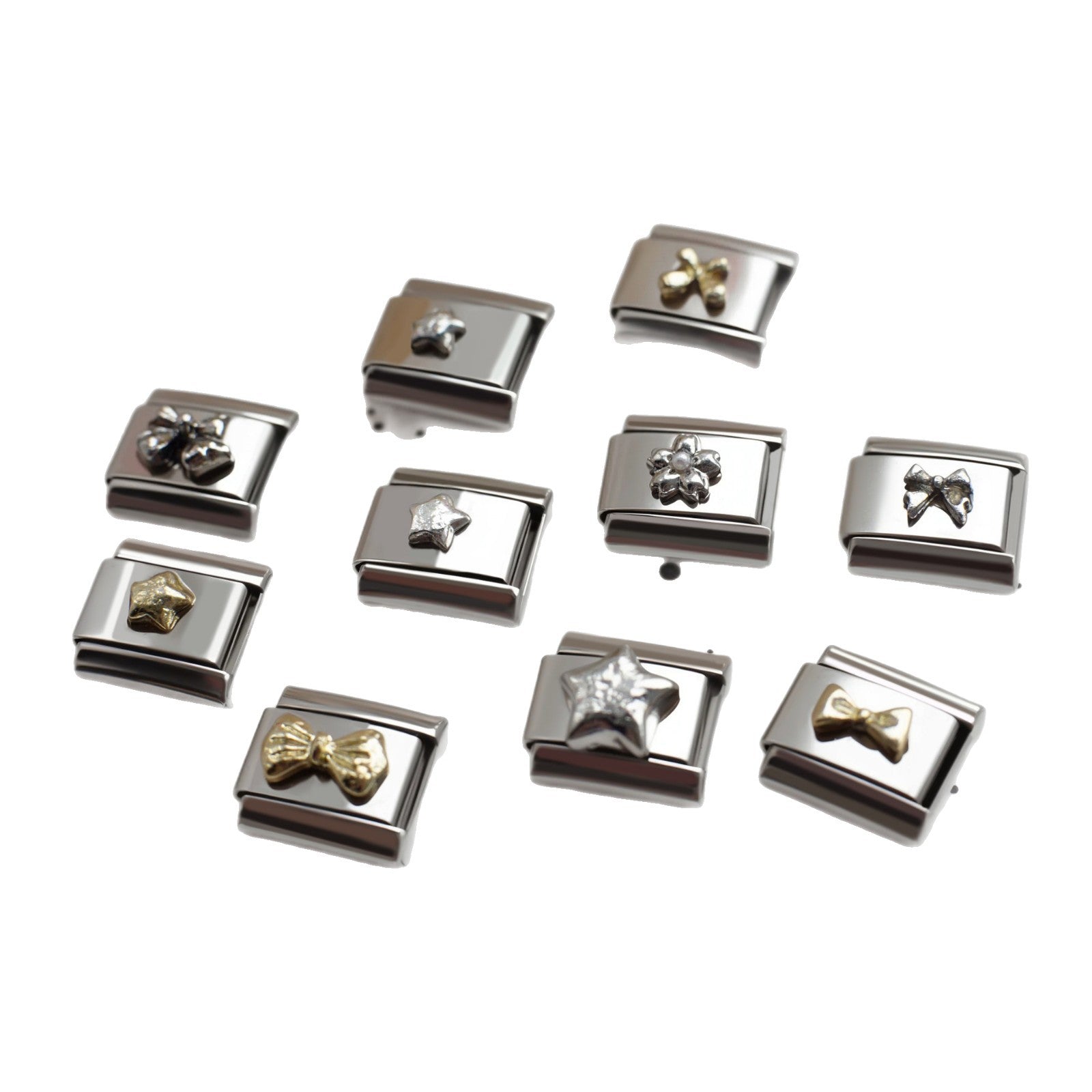 Wholesale 5pcs/ pack Makeup &  Accessories Enamel Italian Charms Single Section Creative Stainless Steel Composable Bracelet