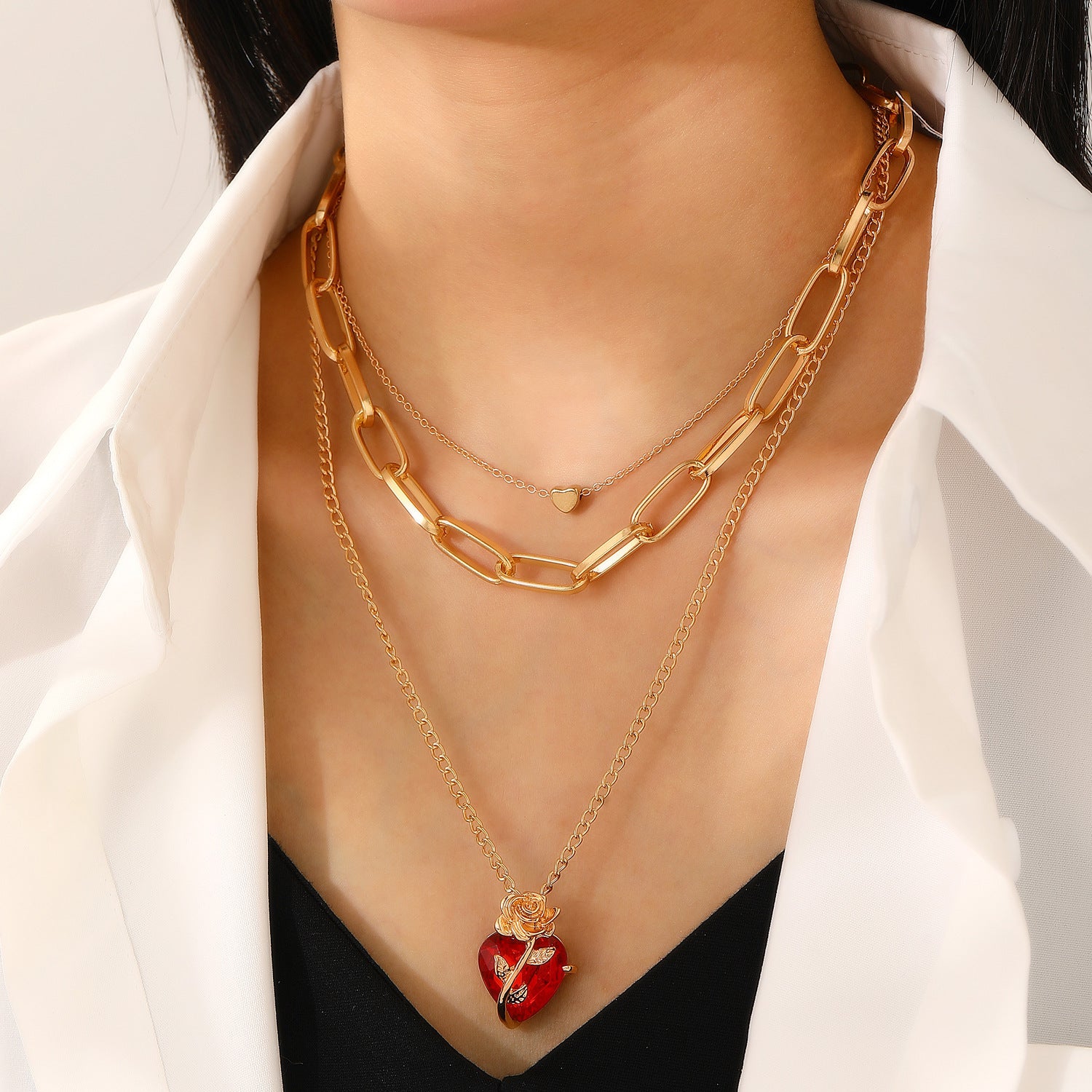 Wholesale Love Rose Necklace  Flower Heart-shaped Clavicle Chain