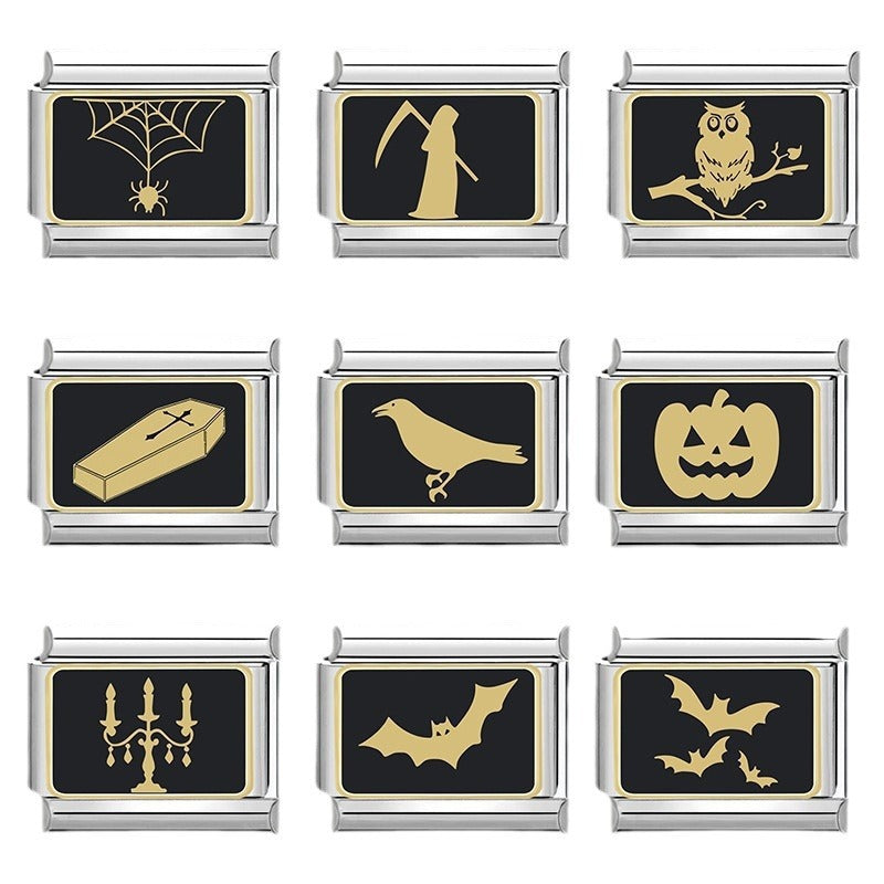 Wholesale Italian Charm Bracelet 9mm DIY Splicing Black Halloween Series Stainless Steel Composable Bracelet