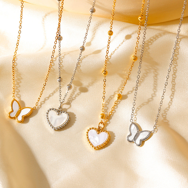 Wholesale  Stainless Steel Real Gold Color Preservation Temperament Love Butterfly Necklace