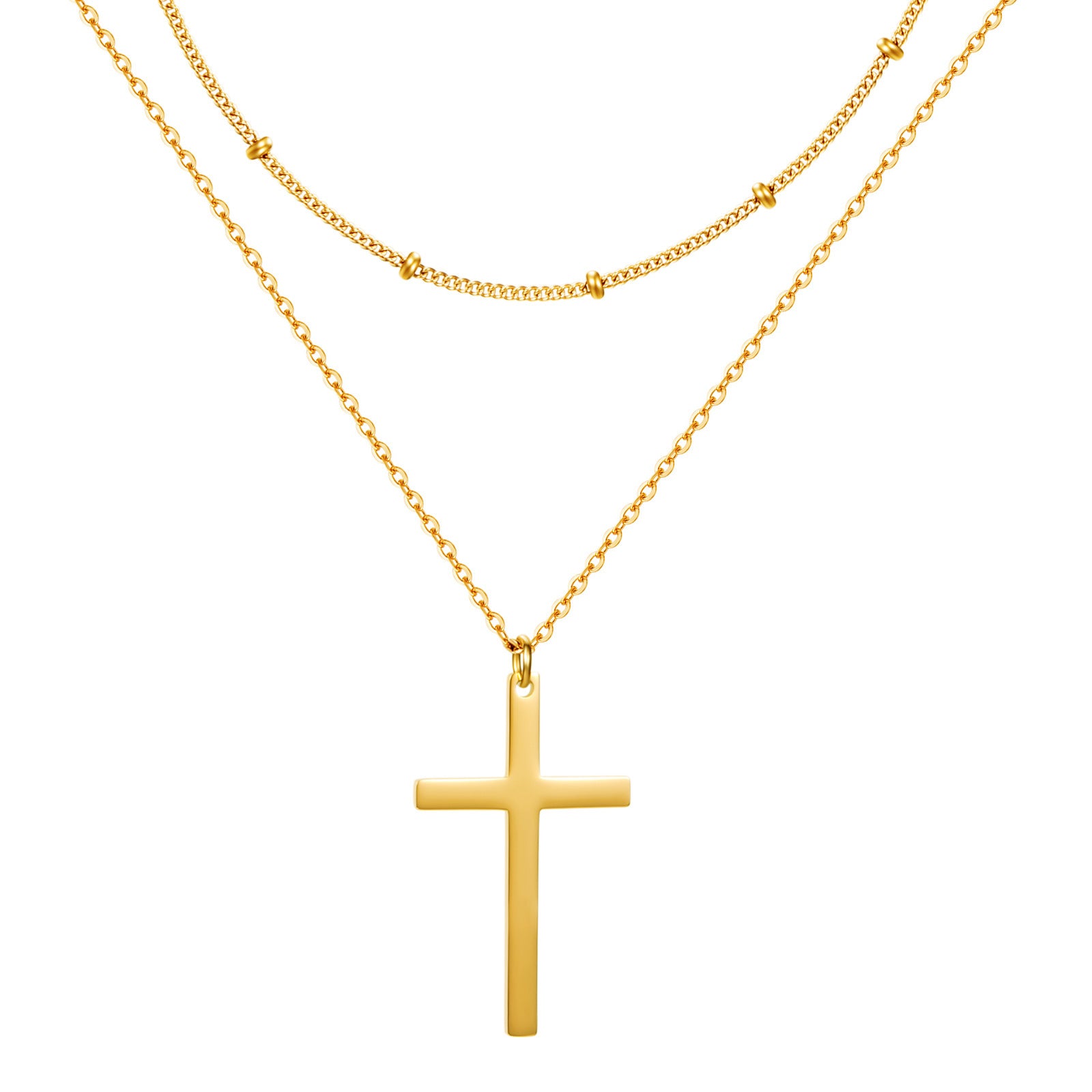 Wholesale  Stainless Steel Double Layer Cross Necklace