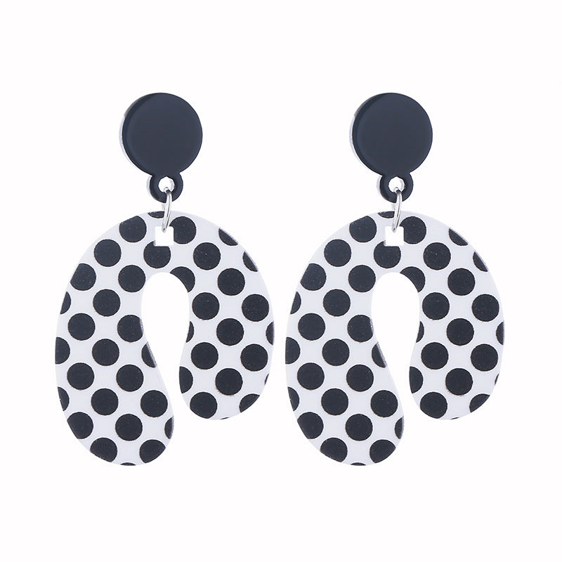 Wholesale Exaggerated Polka Dot Black and White Polka Dot Acrylic Earrings