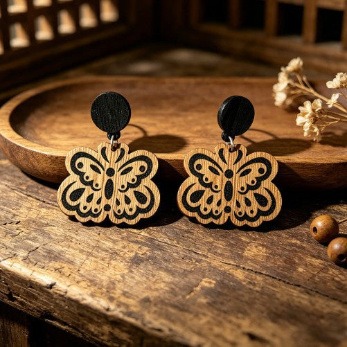 Wholesale Retro Wooden Butterfly Earrings Bohemian Fashion Jewelry Accessory Gift