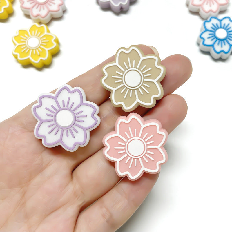 Wholesale Food Grade Silicone Cherry Blossom Teether Beads For Baby Teething DIY Craft Supply