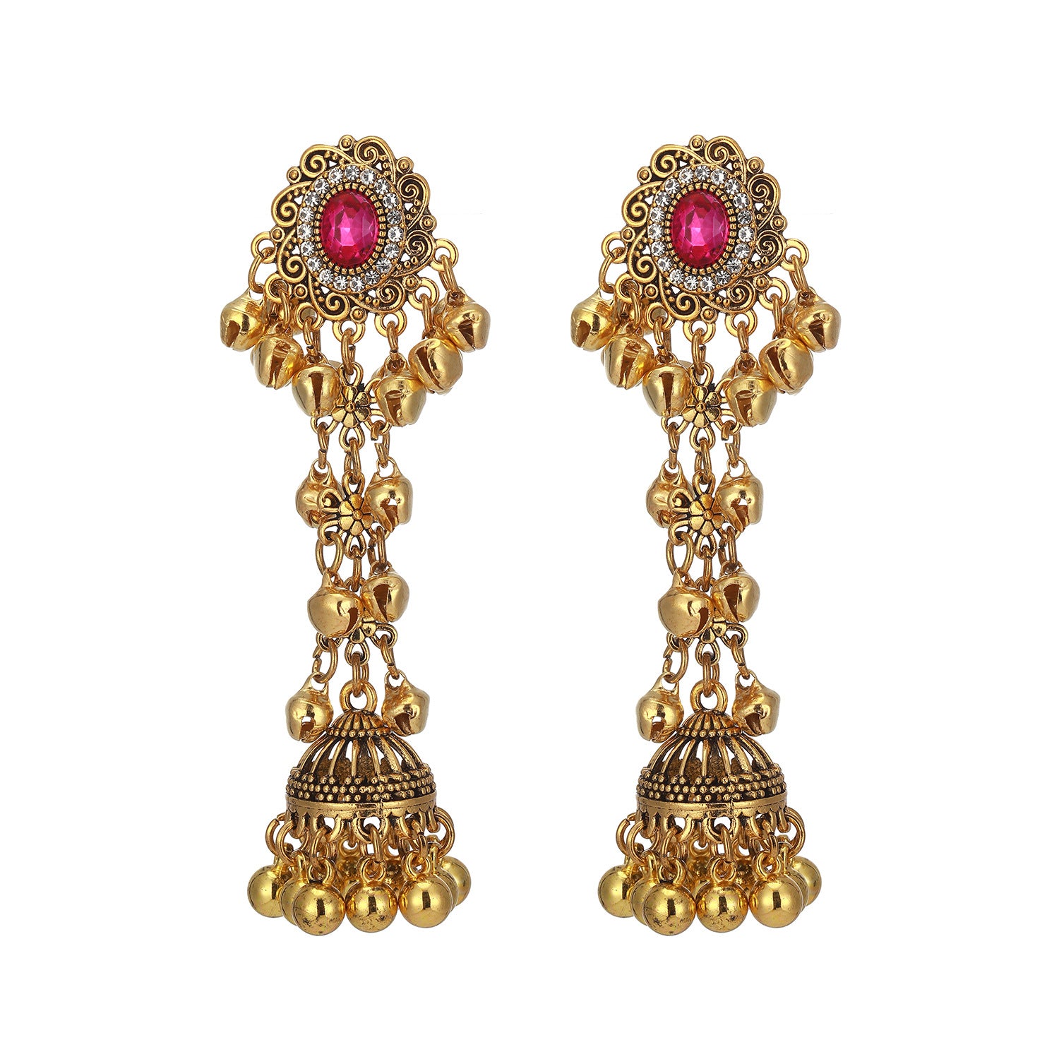 Wholesale Alloy Rhinestone Ethnic Vintage Tassel Bell Pendant Earrings For Women Fashion Jewelry Accessory Gift