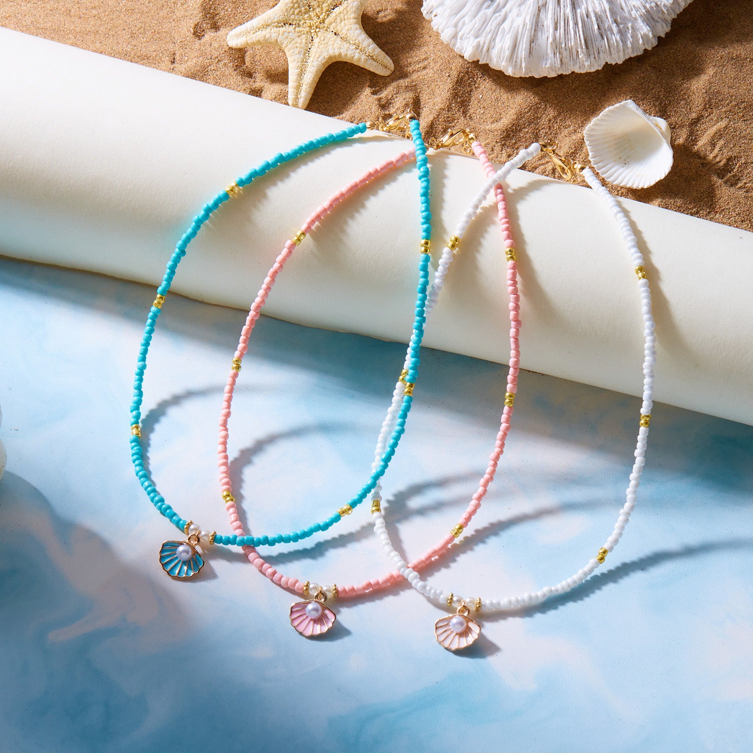 Wholesale summer rice beads necklace  shell rice beads short necklace