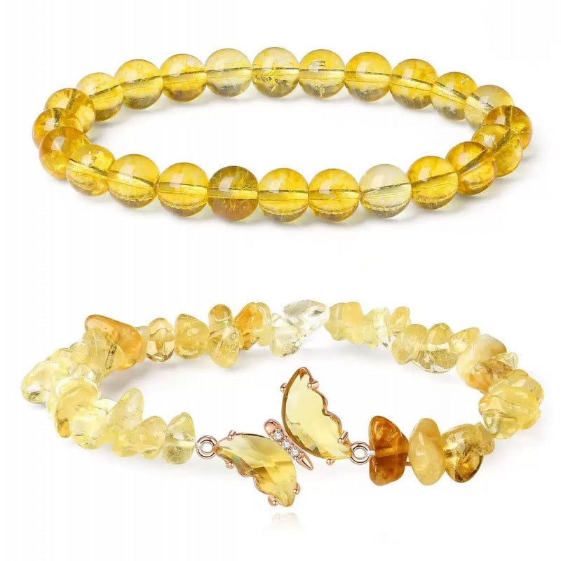Wholesale Butterfly Design Natural Stone Bracelet Set - Amethyst Handmade Beads Jewelry Accessory