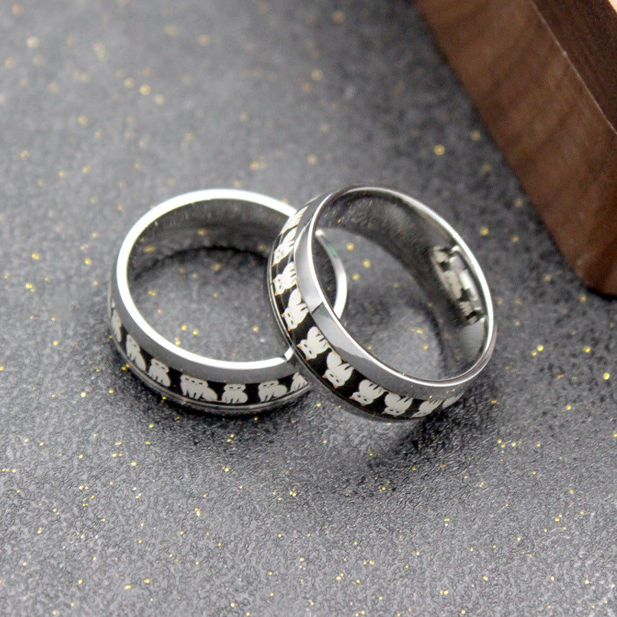 Wholesale Cute Cartoon Cat Pattern Titanium Steel Ring with Personalized Design Oil Dripping