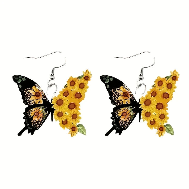 Wholesale Sunflower Butterfly Acrylic Earrings 2D Cartoon Design Fashion Accessory For Women Boutique Resale
