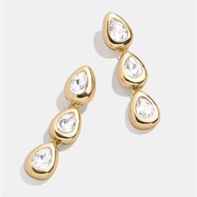 Wholesale 18K gold zircon water drop earrings retro long transparent tassel earrings