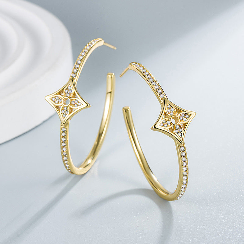 Wholesale full diamond four-leaf flower earrings