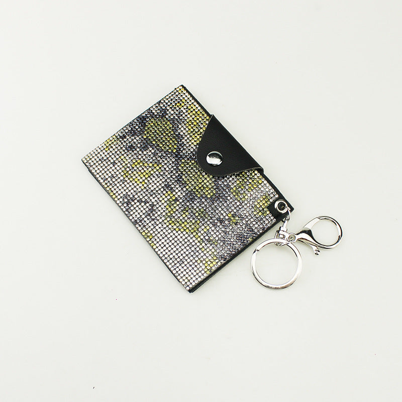 Wholesale PU small card holder rhinestone keychain