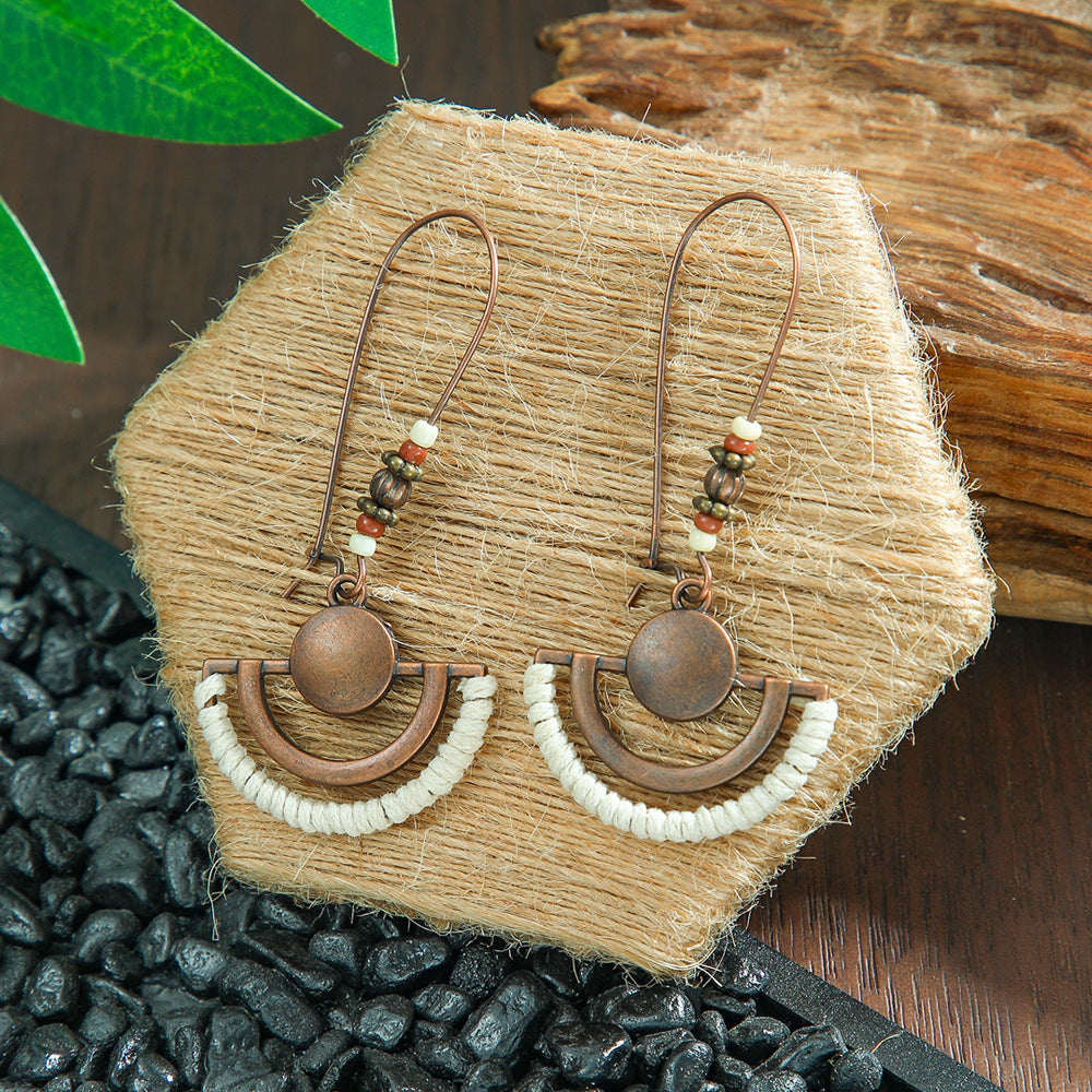 Wholesale Bohemian Tassel Earrings Metal Leather Leaf Circle Fashion Accessory for Party Wear