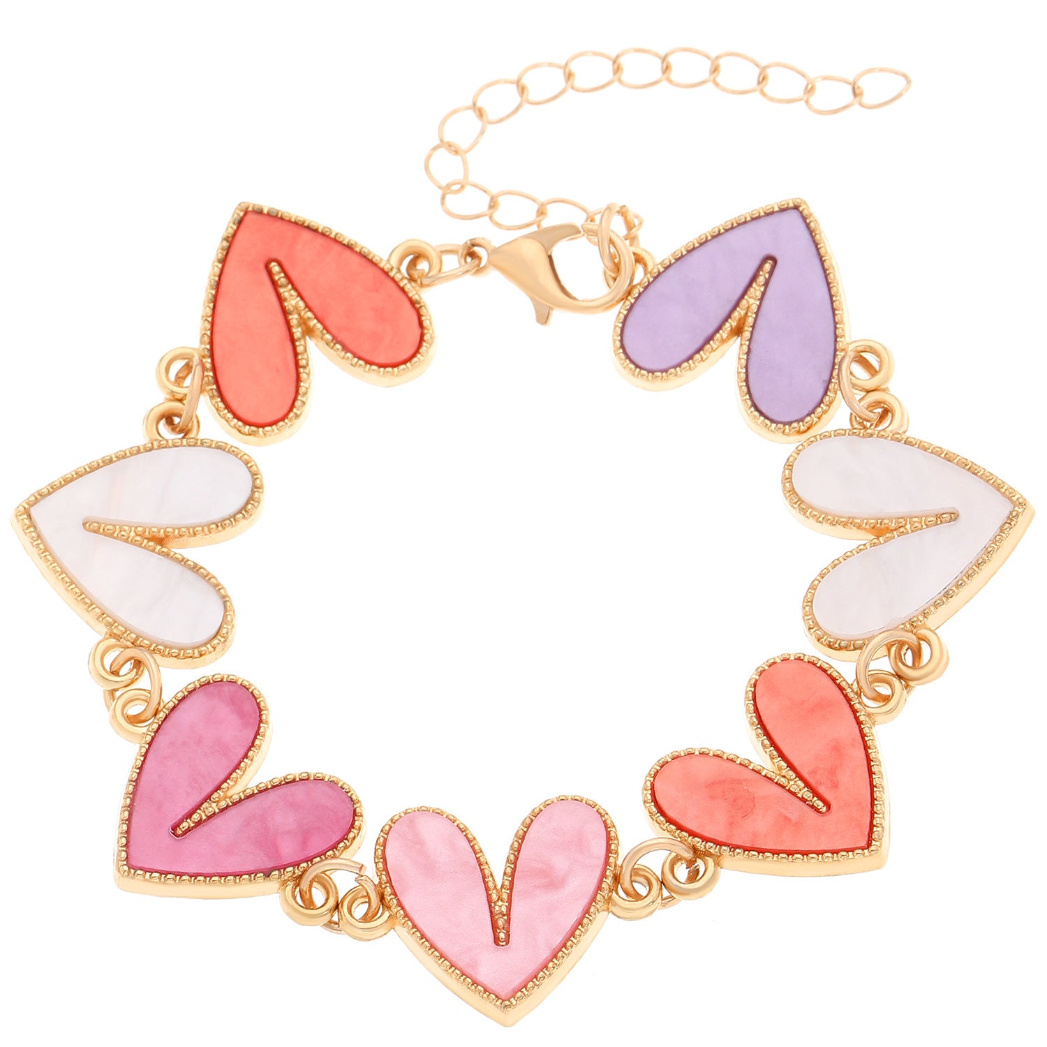 Wholesale Alloy Gold-Tone Heart Bracelet Colorful Love Heart Design Women' s Chic Jewelry Accessory