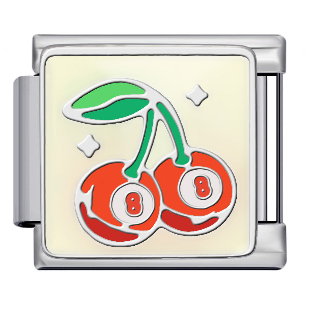 Wholesale Italian modulebow  cherry pattern titanium steel  DIY bracelet