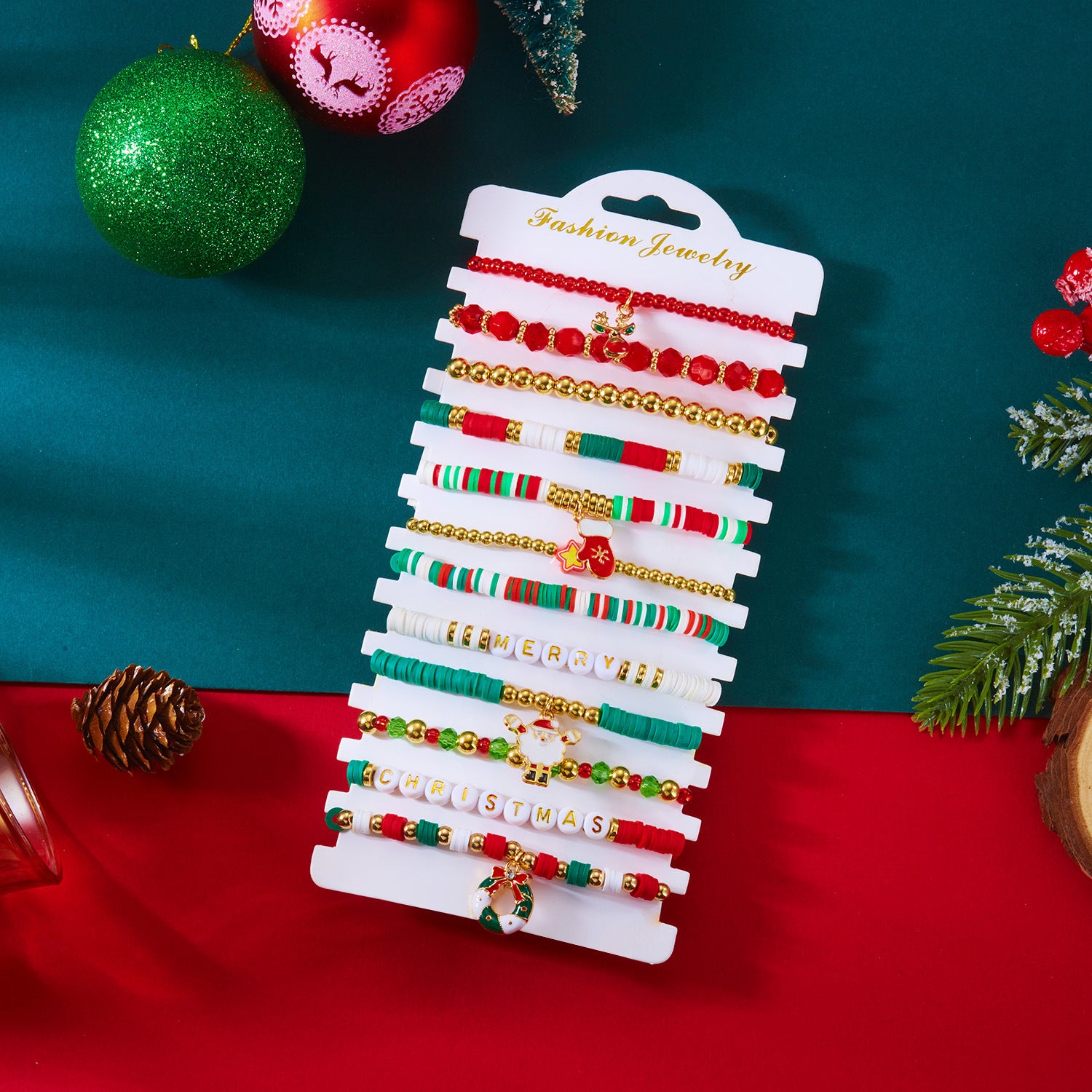 Wholesale Christmas Multi-layer Soft Ceramic Elk Bracelet Set