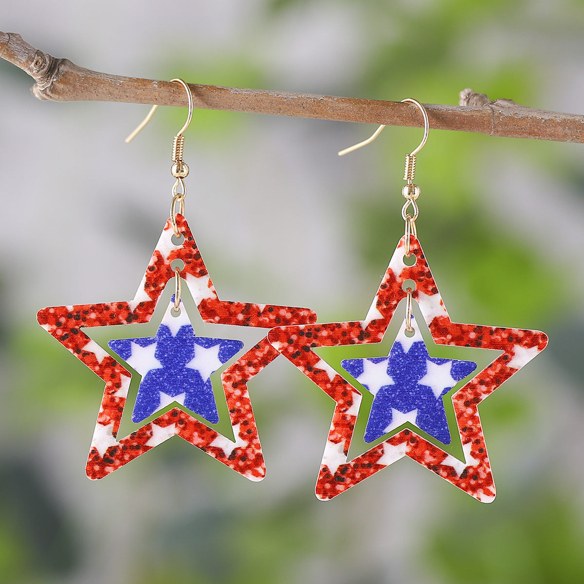 Wholesale of American Independence Day Droplet Wings, Flag Glasses, Acrylic Double Sided Earrings ACC-ES-ChuLian013