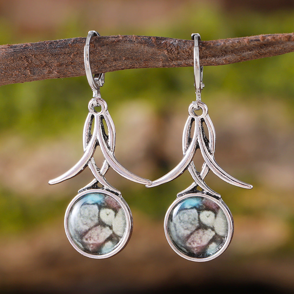 Wholesale  Bohemian Geometric Round Printed Tassel Earrings