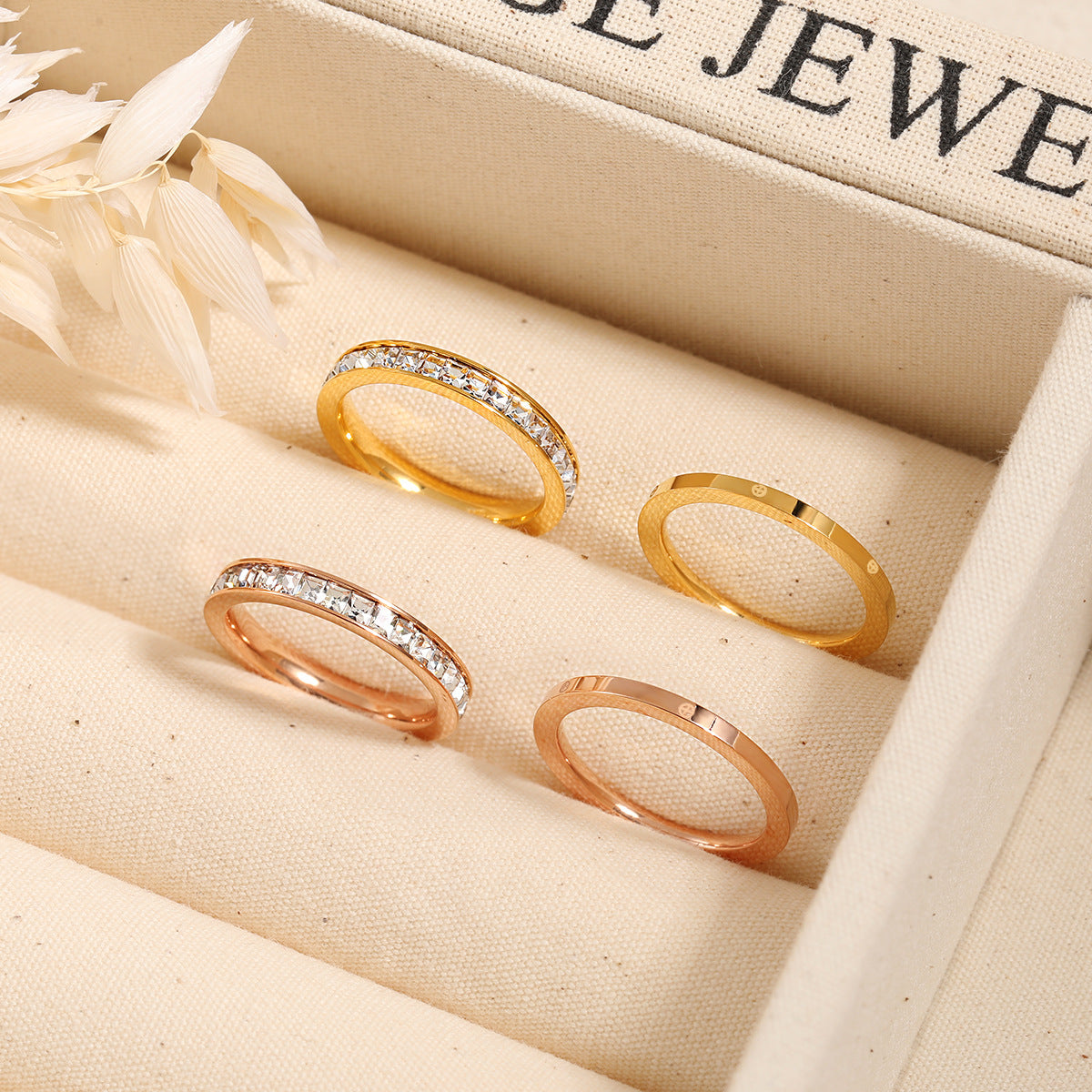 Wholesale Light Luxury  Square Diamond Titanium Steel Ring