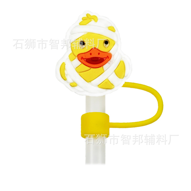 Wholesale  10pcs 10mm Little Yellow Duck Cartoon Cute Duck PVC Soft Straw Tube Cap