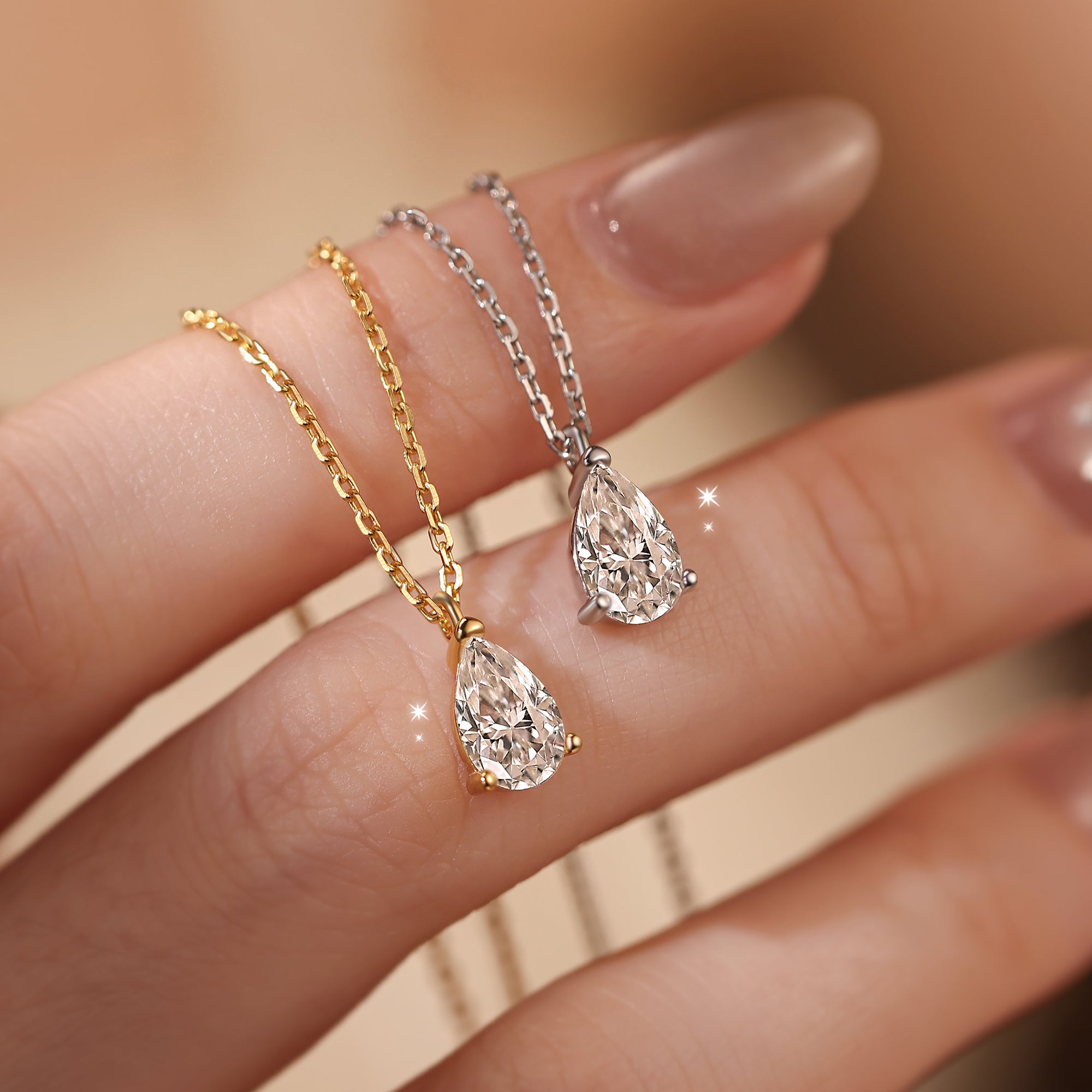 Wholesale Sterling Silver Zircon Water Drop Necklace White Gold Plated Collarbone Chain Simple Chic For Women Everyday Gift Boutique Fashion Accessory