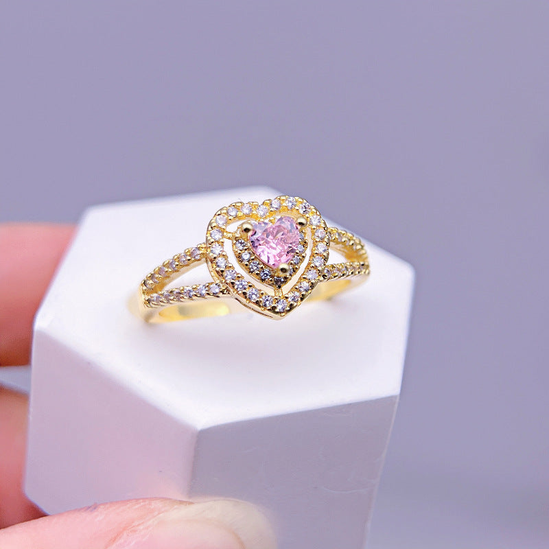 Wholesale Heart Shaped Pink Zirconia Rings ACC-RS-YXY036