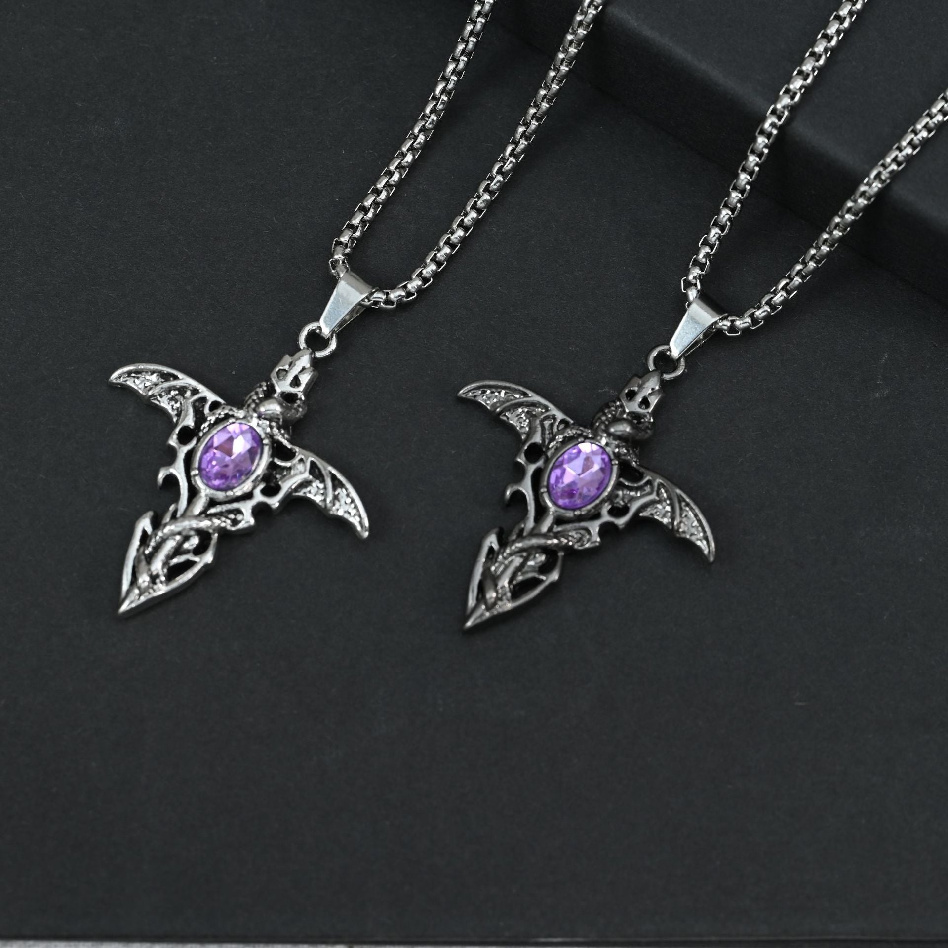 Wholesale Vintage Gothic Demon Sword Angel Wings Pendant Necklace Stylish Zinc Alloy Craft Gift For Women