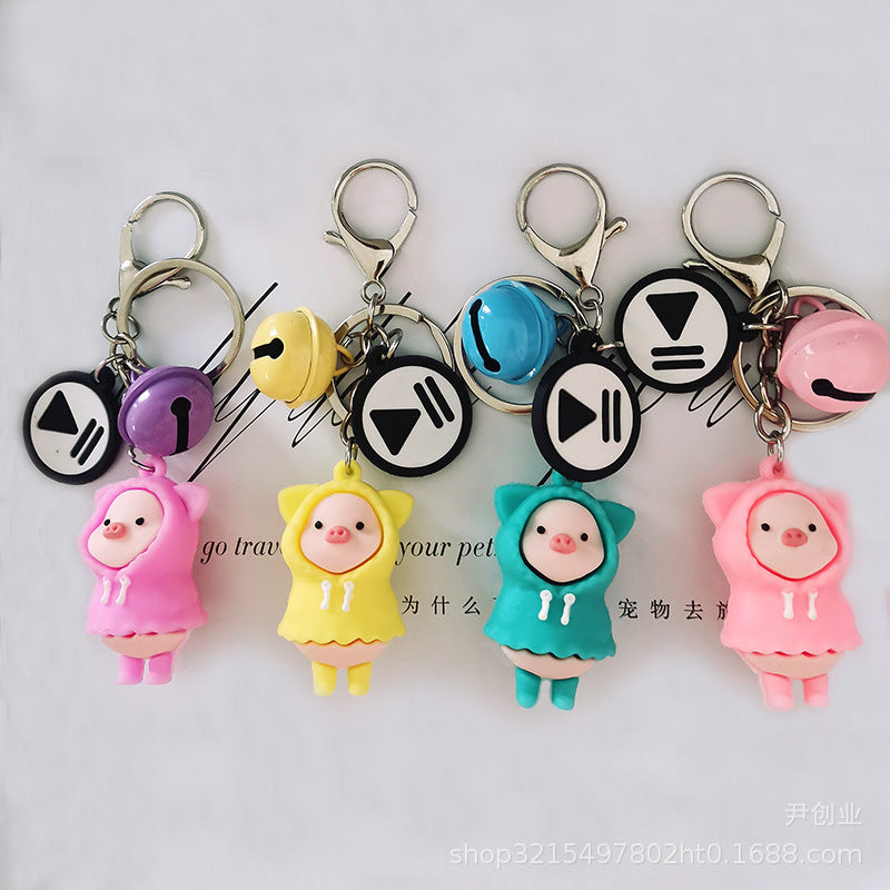 Wholesale Cute Cartoon Raincoat Pig Silicone Keychain DIY Doll Bag ACC-KC-YCY006