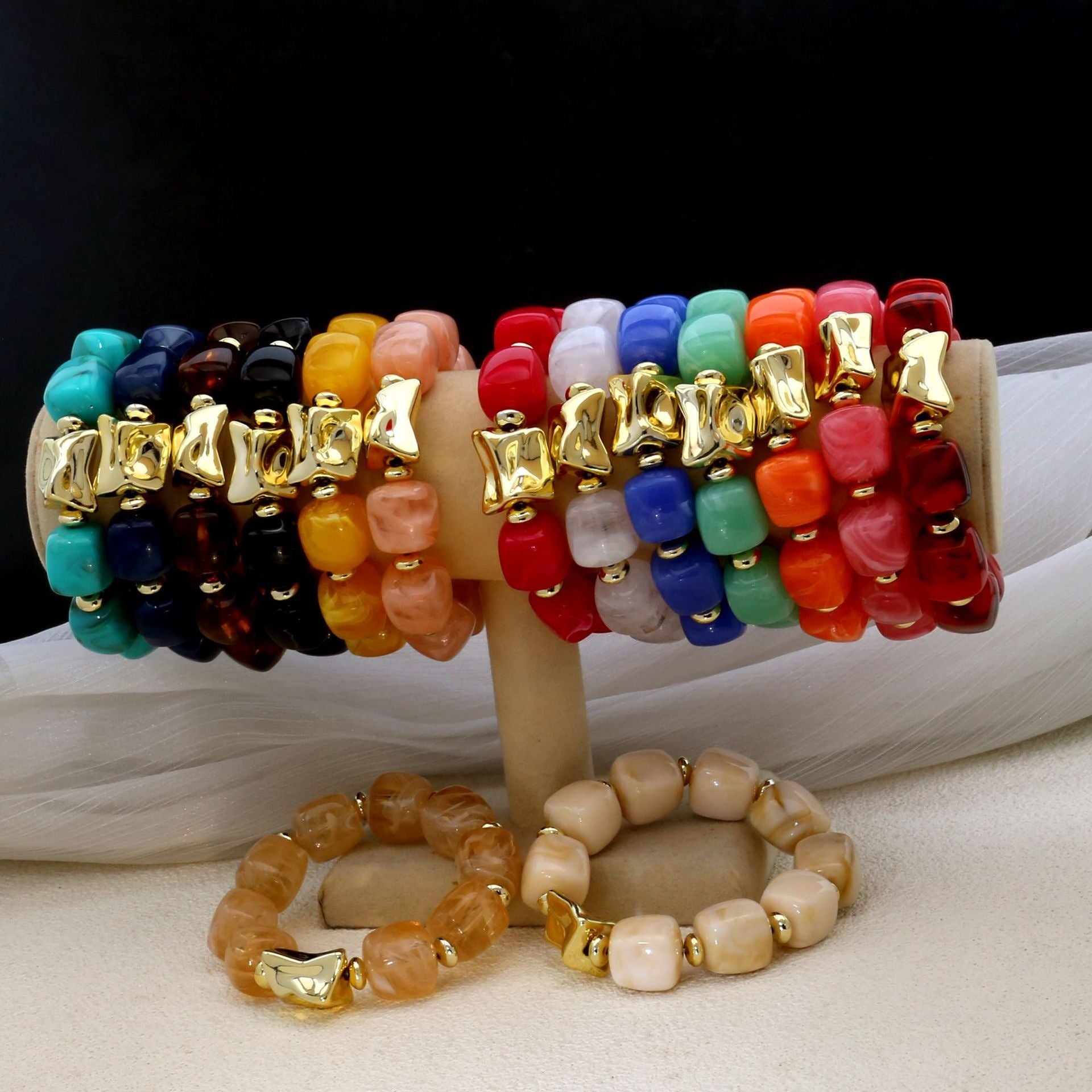Wholesale Modern Chinese Style Acrylic Beaded Bracelet Colorful Square Candy Beads Women S Fashion Jewelry Gift Everyday