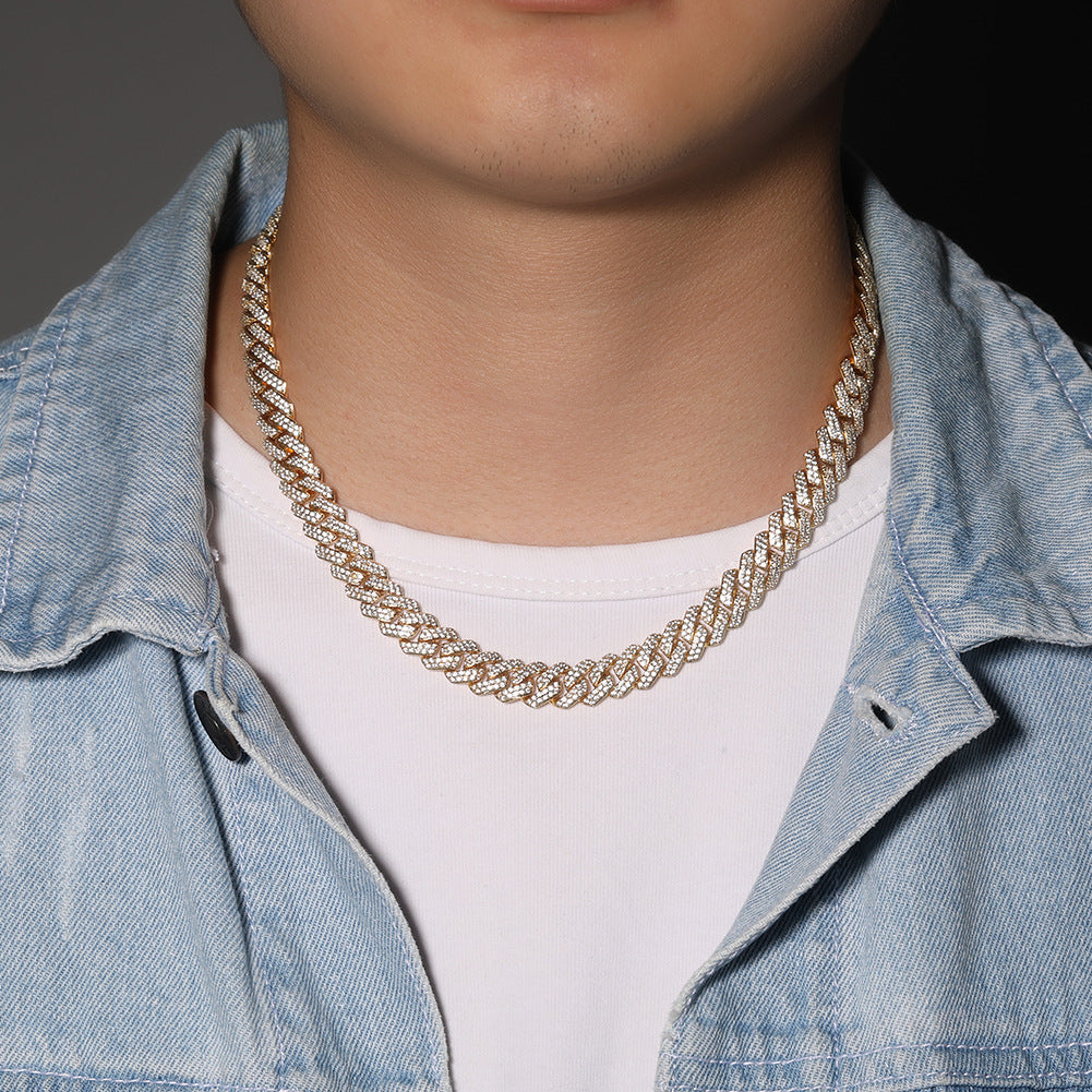 Wholesale Hip-hop  10mm Zircon Bar Cuban Chain Necklace
