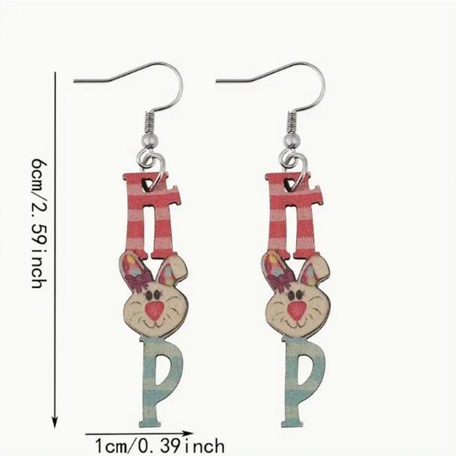 Wholesale Easter wooden cartoon cute big ear rabbit earrings