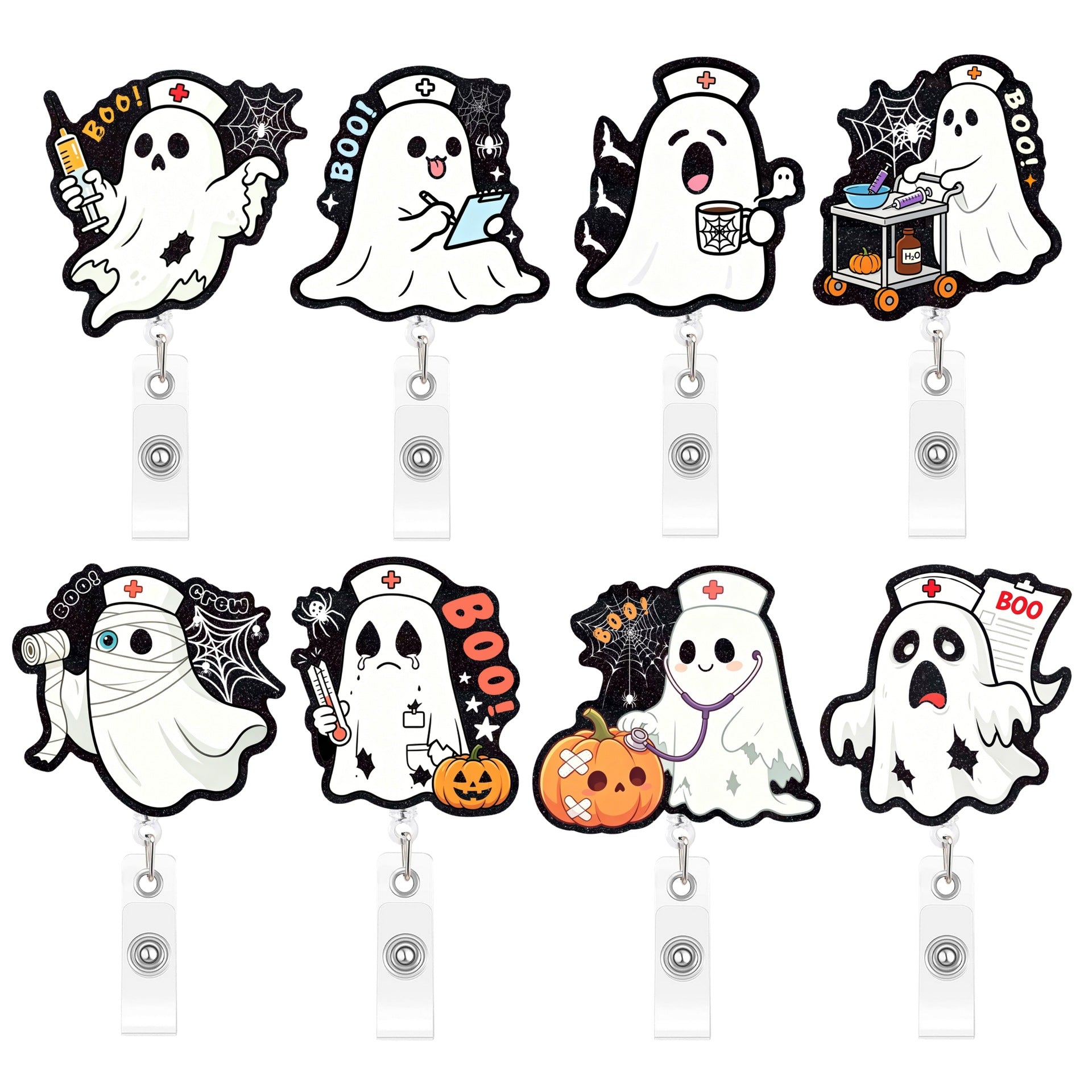 Wholesale  Boo Crew Ghost Nurse Retractable Badge Reel Fun Acrylic Charm For Keys Or ID Badge Boutique Resale Gift