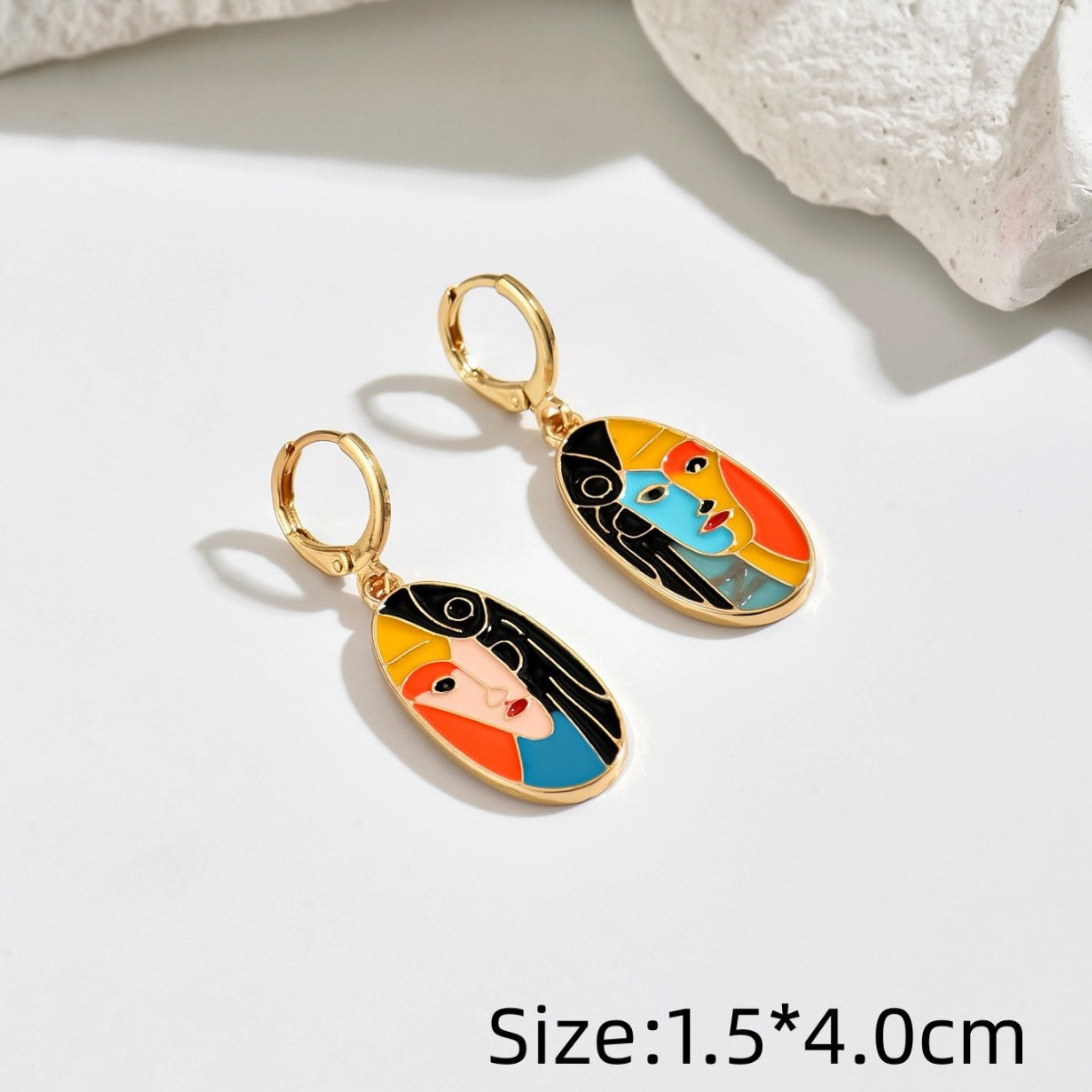 Wholesale retro abstract face drop oil color  contrast color earrings