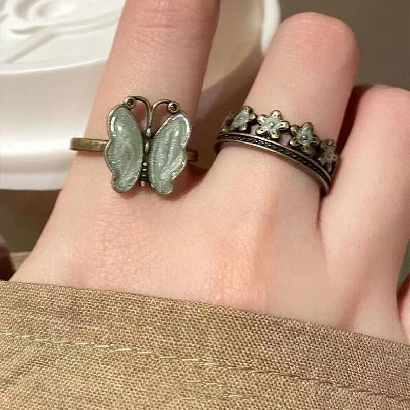 Wholesale Butterfly Ring Retro Flower Open Ring