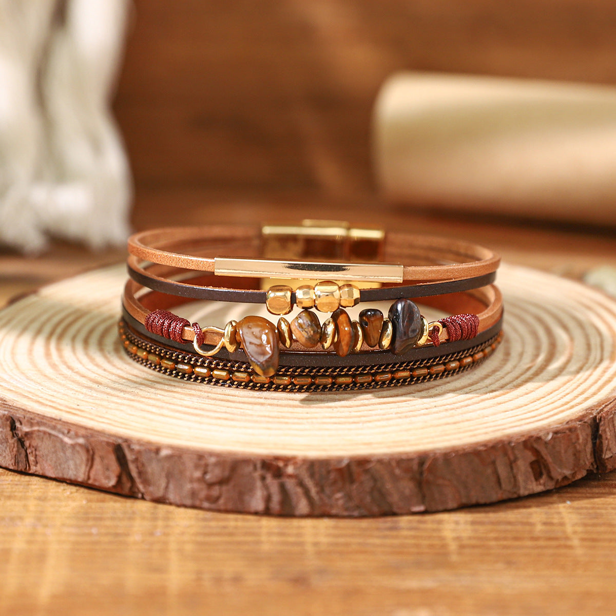 Wholesale Bohemian Colored Gemstone Leather Bracelets