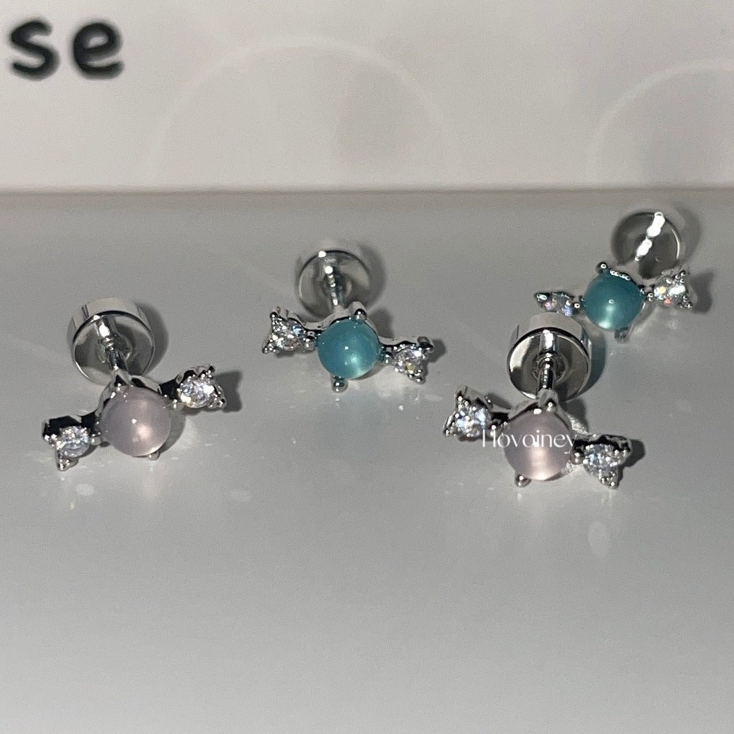 Wholesale Hovoiney Protein Four-leaf Flower Zircon Ear Studs Titanium Steel Earrings ACC-ES-Qiuy003