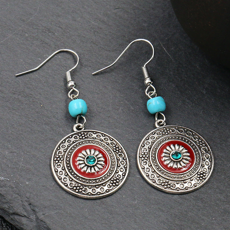 Wholesale hollow alloy retro color  diamond flower  earrings
