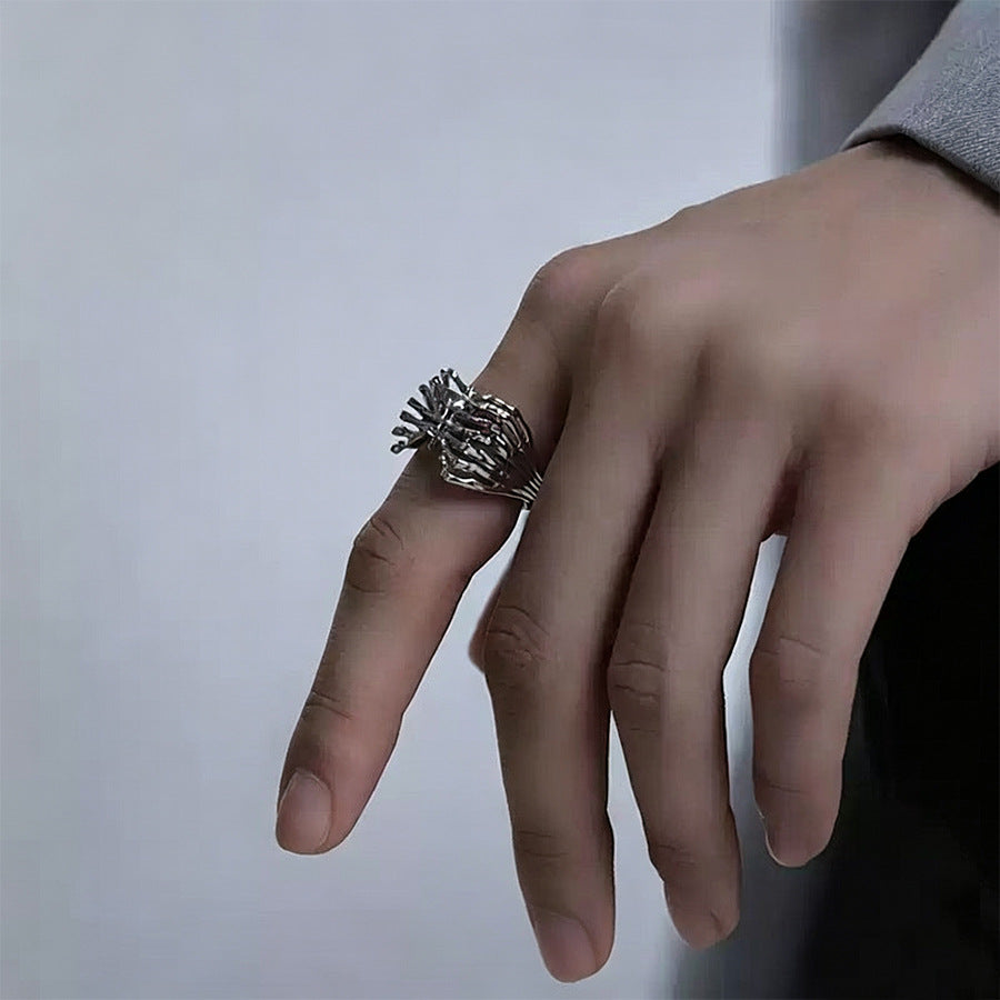 Wholesale Hollow Rib Heart Couple Ring Adjustable Black Zinc Alloy Valentine' s Day Gift