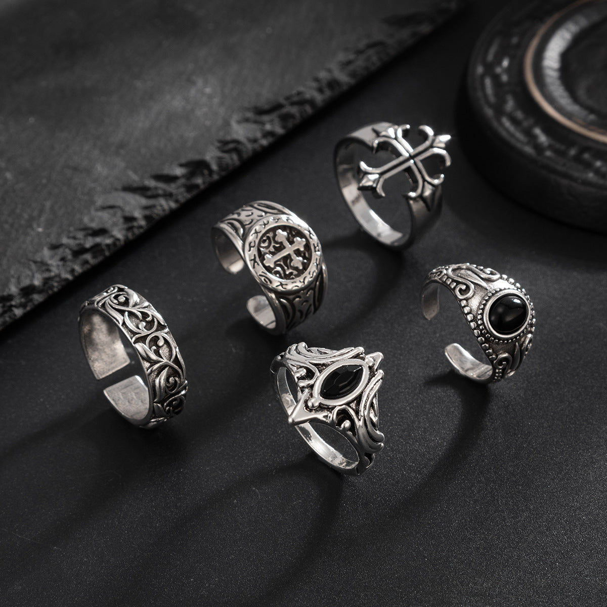 Wholesale Retro Palace Style Alloy Adjustable Open Rings 5-Piece Set - Fashion Jewelry Accessory for Men and Women,  Party Gift