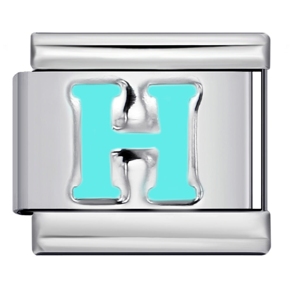 Wholesale Italian Charm Bracelet 9mm DIY sky blue English letter series   Creative Stainless Steel Composable Bracelet