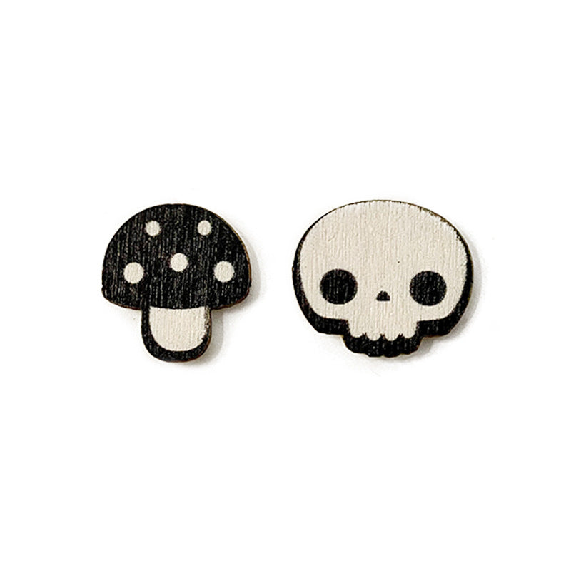 Wholesale   Skull Bat Asymmetric Wooden Earrings