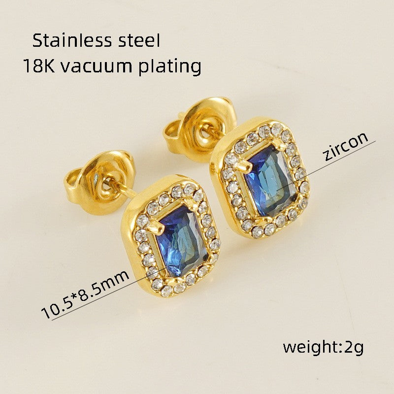 Wholesale square zircon earrings  titanium steel diamond earrings