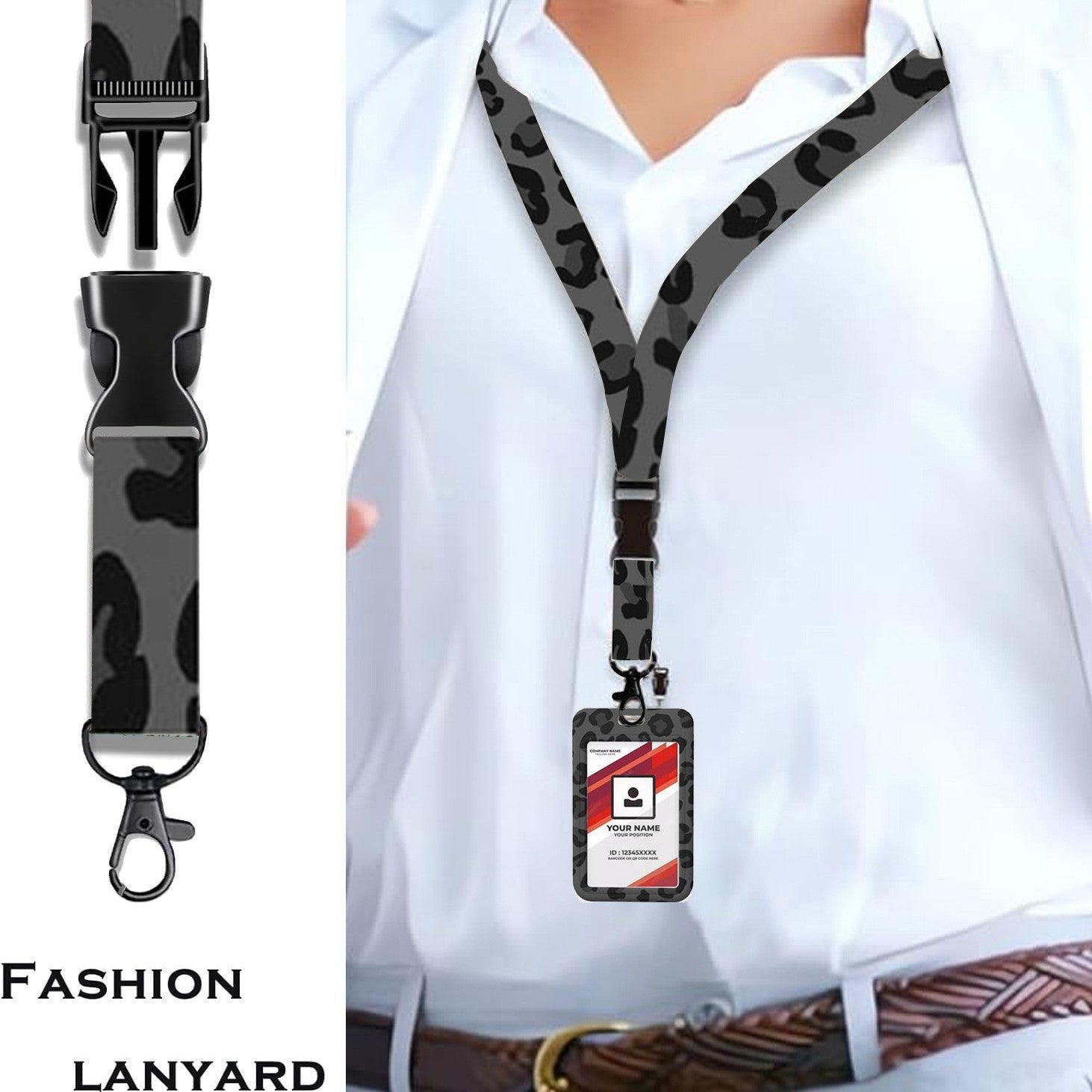 Wholesale retractable easy-pull buckle UV printing leopard print Badge Reels