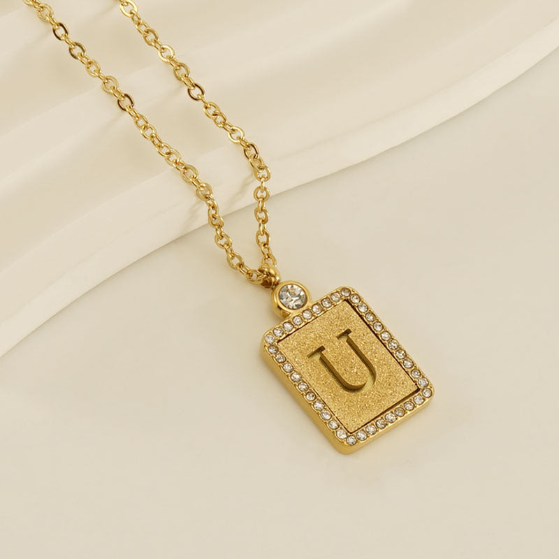 Wholesale Stainless Steel Pressed Sand Necklace Women's Diamond 18K Hollow 26 English Letters Clavicle Chain Choker Necklace ACC-NE-Zhongy002