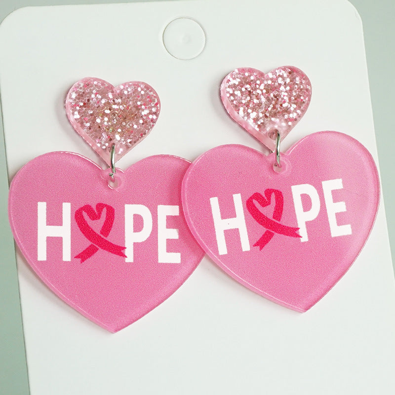 Wholesale 2 Pairs/Pack Pink Ribbon Cancer Survivor Acrylic Earrings ACC-ES-HY102