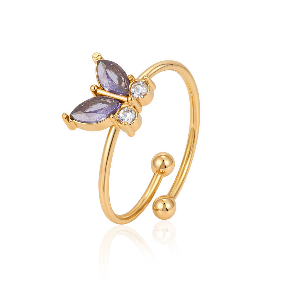 Wholesale Modern Flower Zircon Stainless Steel Adjustable Open Ring Boutique Resale Jewelry